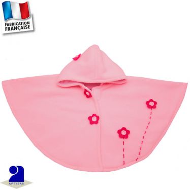 Poncho-Cape à capuche fleurs appliquées Made in France