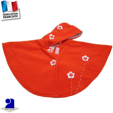 Poncho-Cape à capuche fleurs appliquées Made in France