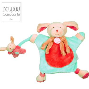 Marionnette-doudou Chien fraise